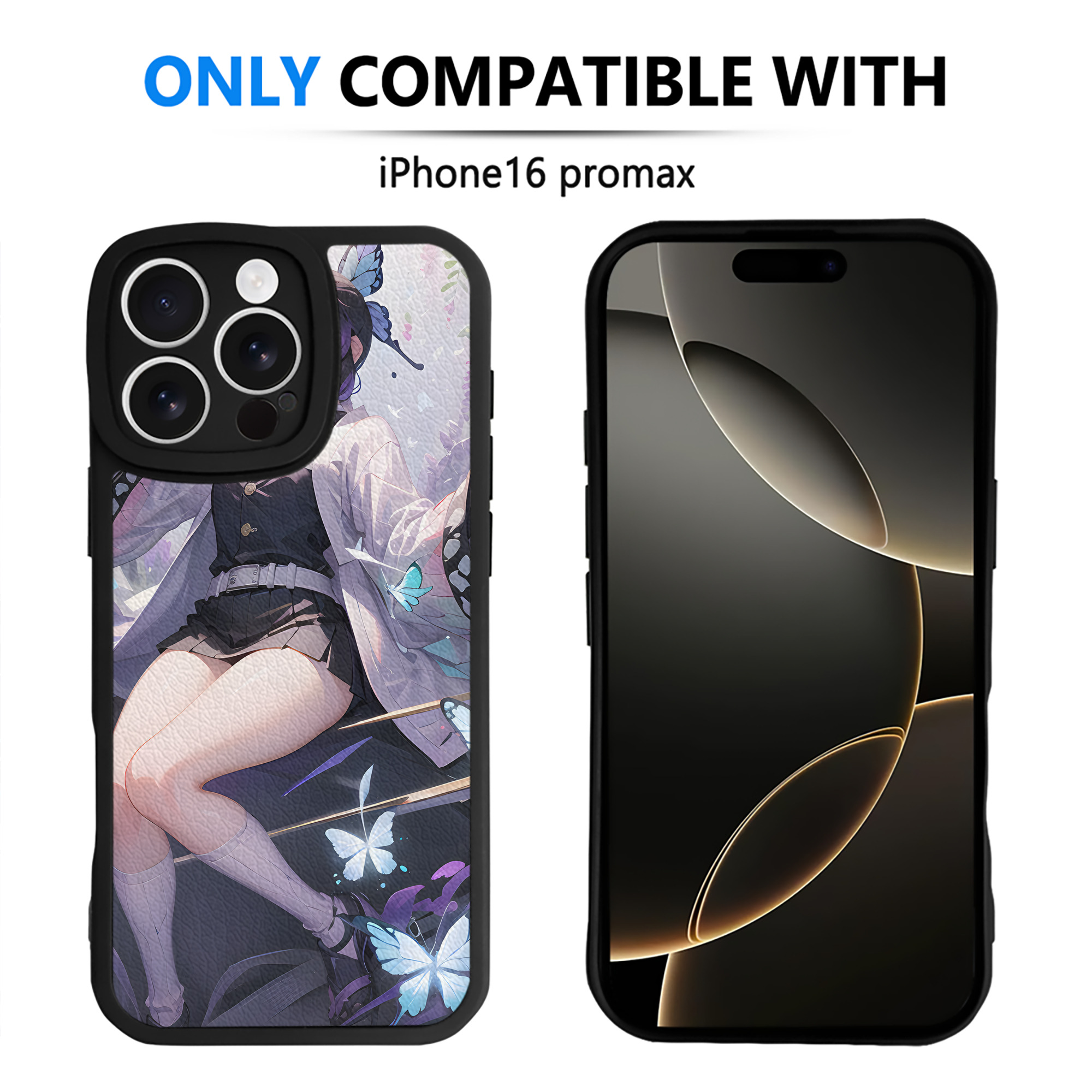 （画像用） 鬼滅の刃（きめつのやいば）蟲柱-胡蝶 しのぶ／こちょう しのぶ Kochou Shinobu 【iPhone 16シリーズ対応】シリコンスマホケース（レザー調） 材質：シリコン